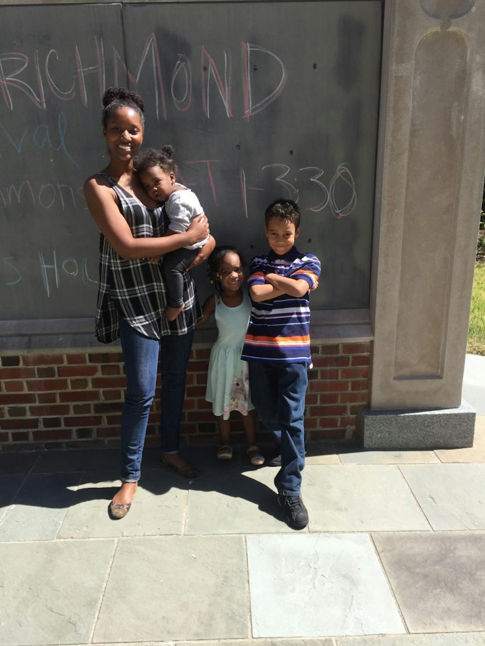 <p>Tracee Carter, 30, with her three children (from left to right), Aree, 11 months; Cai, 4; Rocky, 9</p>