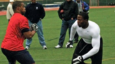 DEs Sherman Logan and Lawrence Sidbury showcase their moves.
