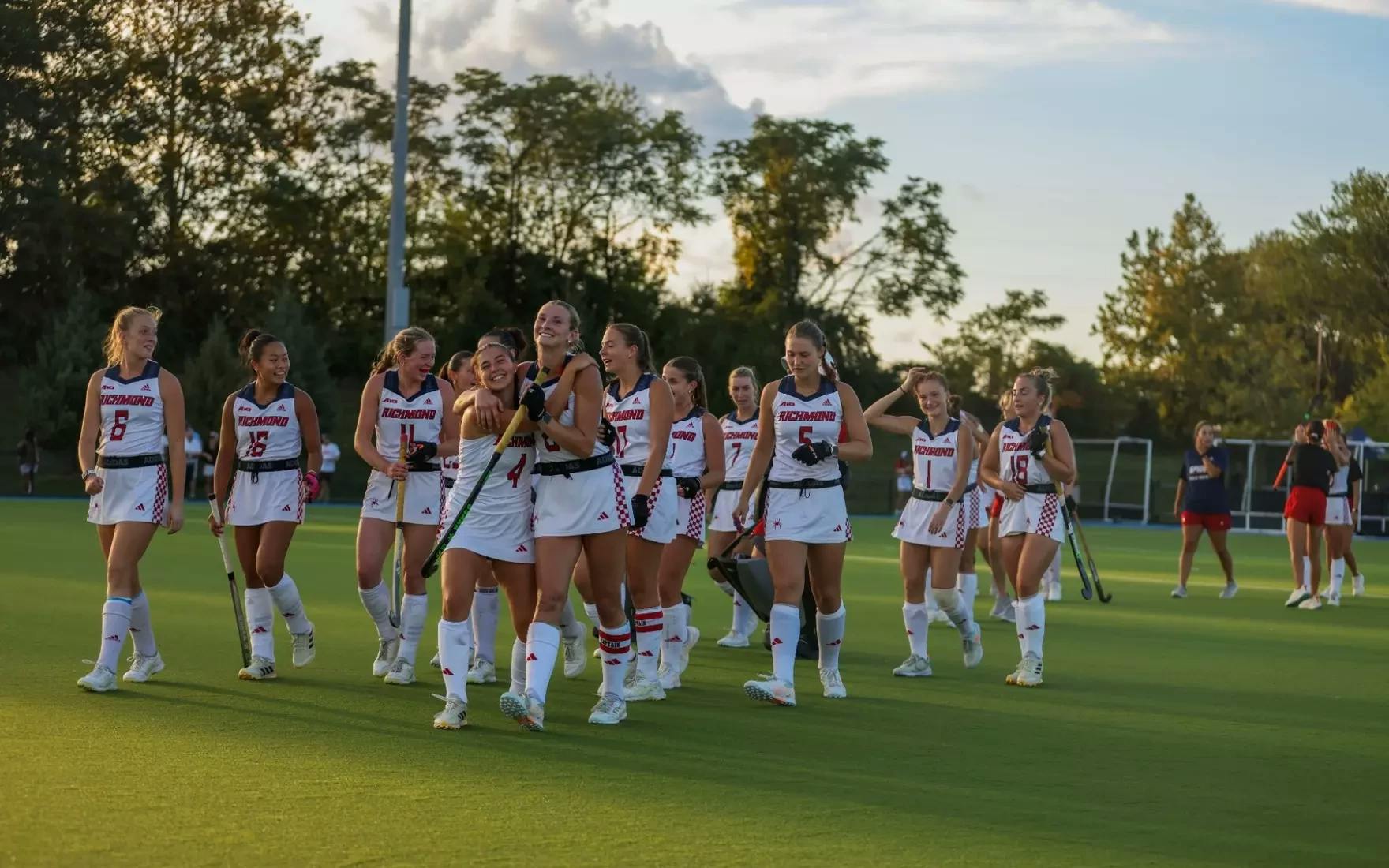The UR field hockey team after its overtime win on Sept. 26. Courtesy of Richmond Athletics
