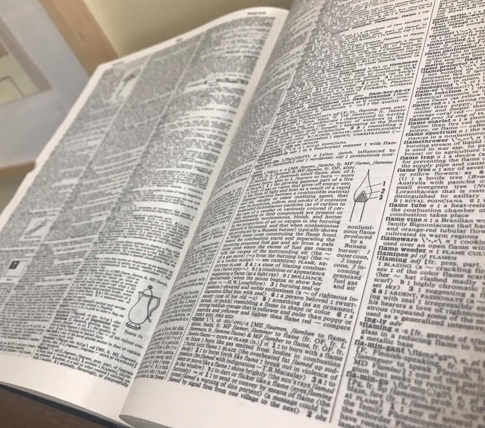 <p>Webster's Third New International Unabridged Dictionary sits in the first floor of Boatwright Memorial Library.&nbsp;</p>