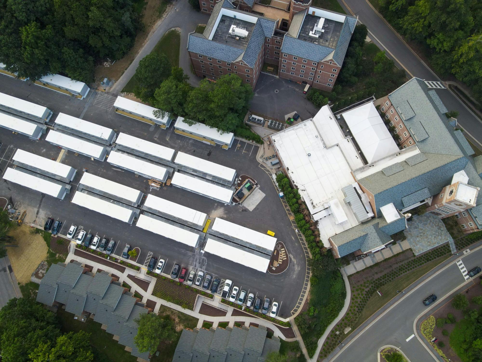 Modular homes, set up behind Lora Robins Court, act as temporary housing for those infected with COVID-19.