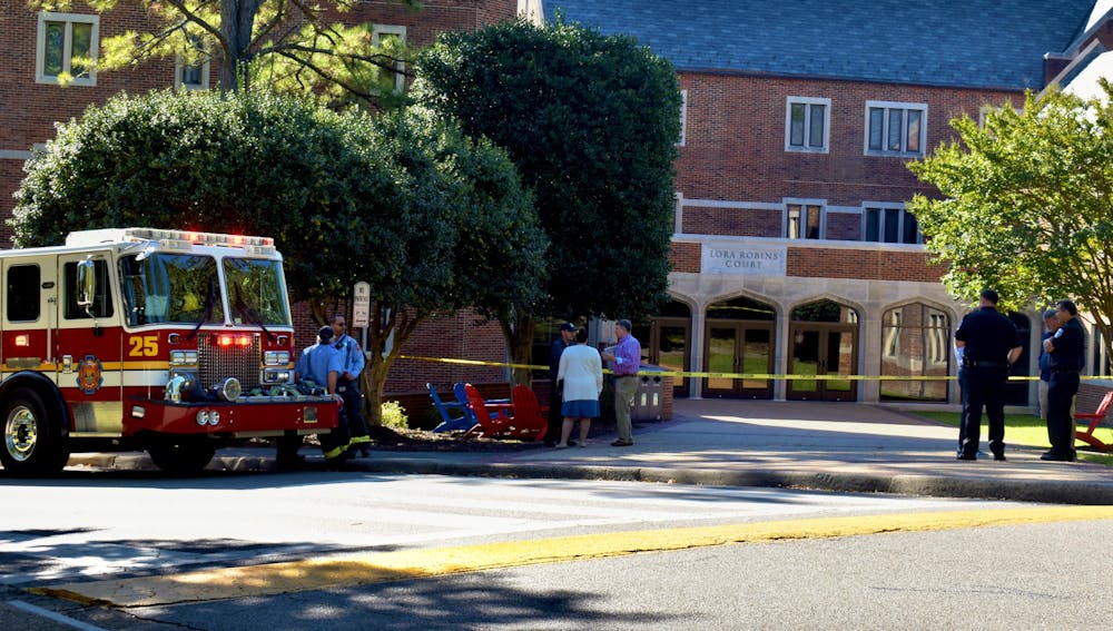 Richmond Fire Department and the University of Richmond Police Department responding to a gas leak at Lora Robins Court.