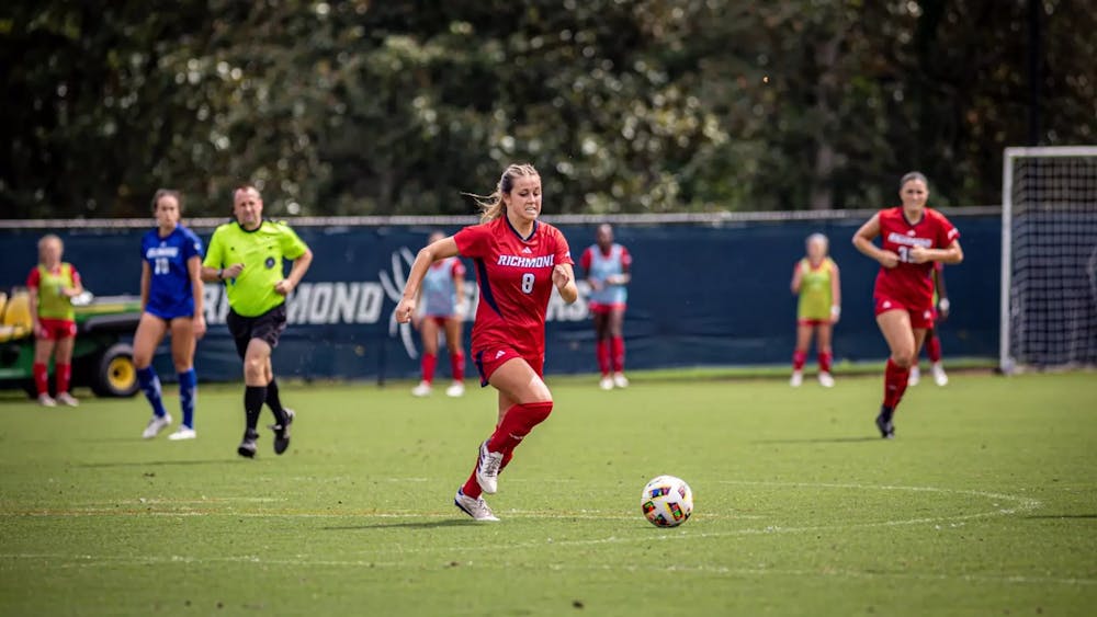 <p>Junior midfielder Kiley Fitzgerald during game against University of Delaware at home on Sept. 1. Photo courtesy of Richmond Athletics. &nbsp;</p>