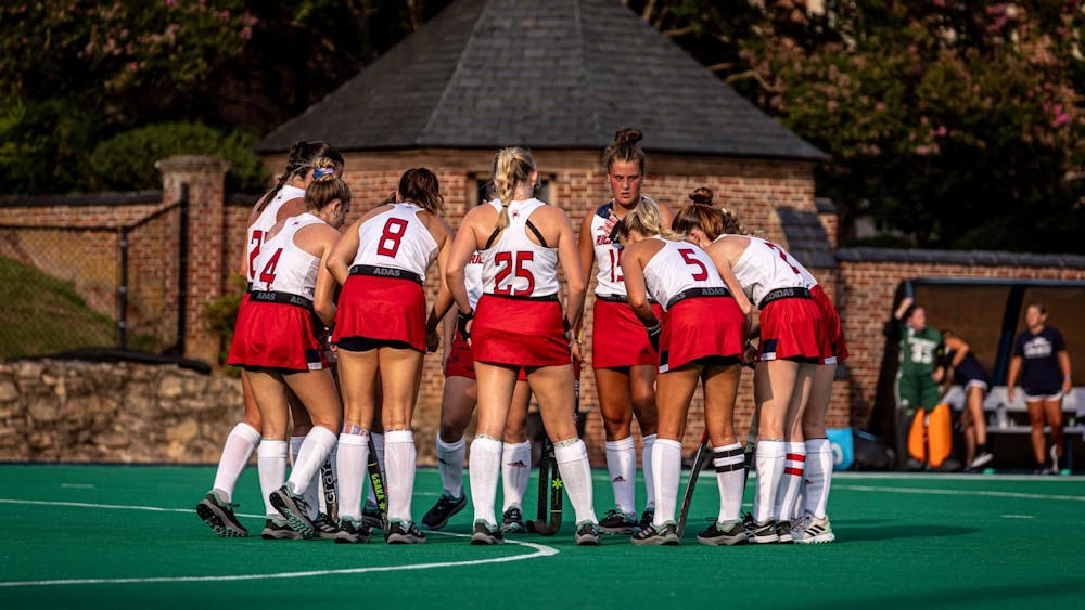 <p>University of Richmond field hockey team at Crenshaw field August 25 during game against Longwood. Photo courtesy of Richmond Athletics.&nbsp;</p>