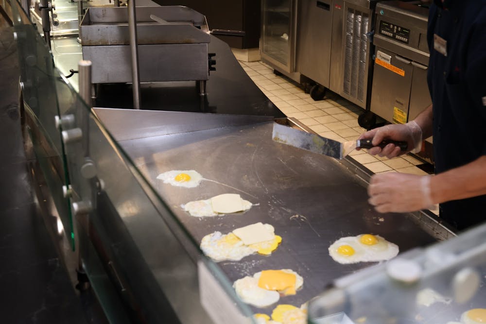 <p>Eggs cooking at the dining hall on Friday, Jan. 28.&nbsp;</p>