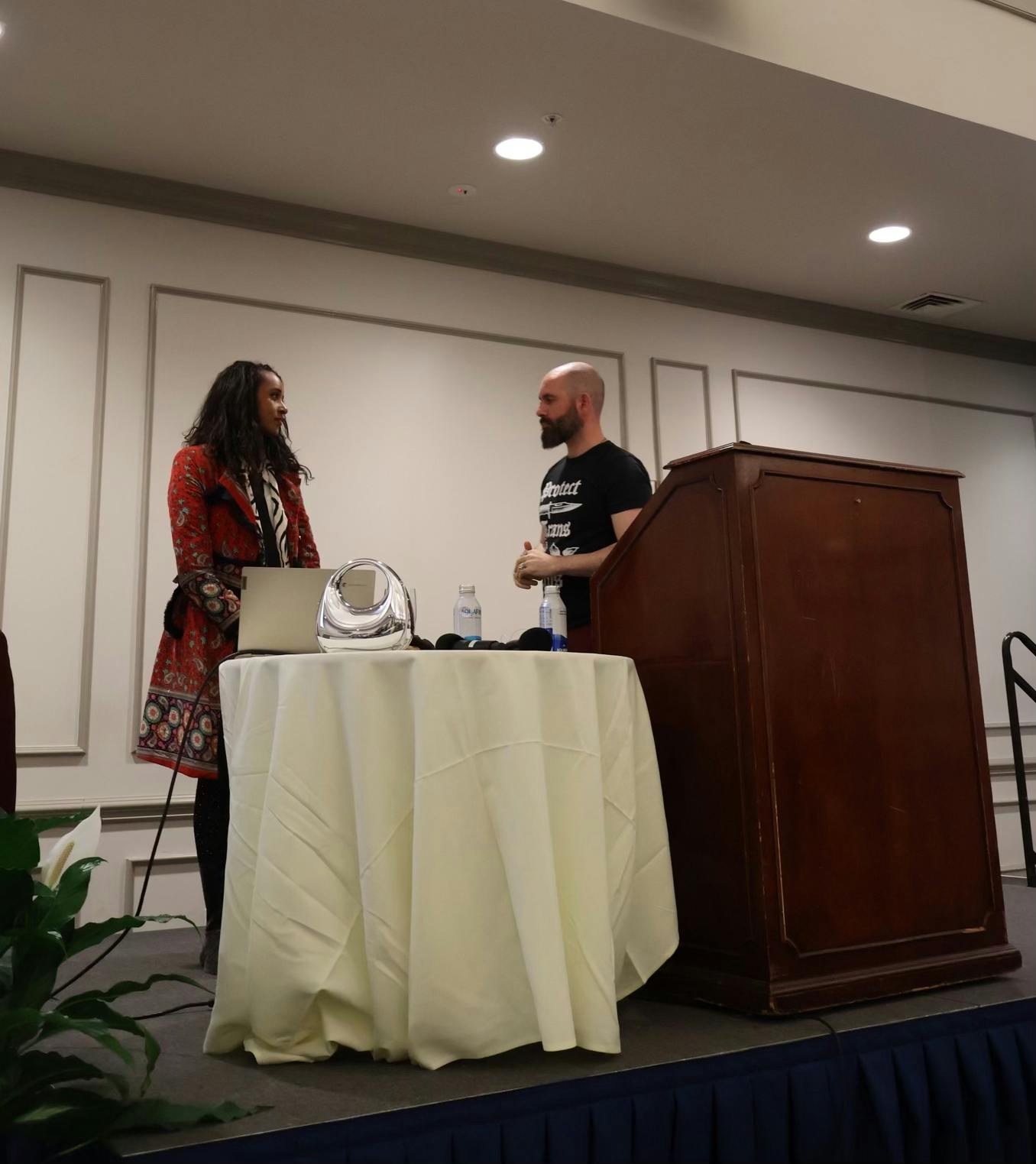 Nick Piperno and Millie Boella from Decolonizing Love spoke to campus attendees about polyamory on Wednesday, March 19.&nbsp;