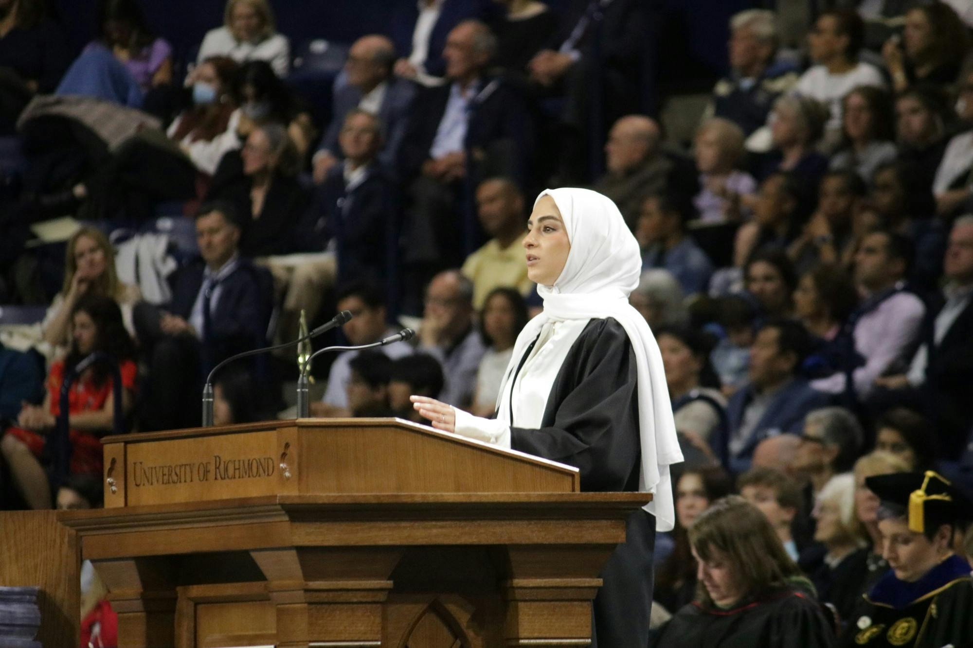 The class of 2022 bid farewell to the University of Richmond at the commencement ceremony in the E. Claiborne Robins Stadium on May 8. Journalism major Sana Azem was chosen to deliver the student address. Photography by Madyson Fitzgerald.&nbsp;