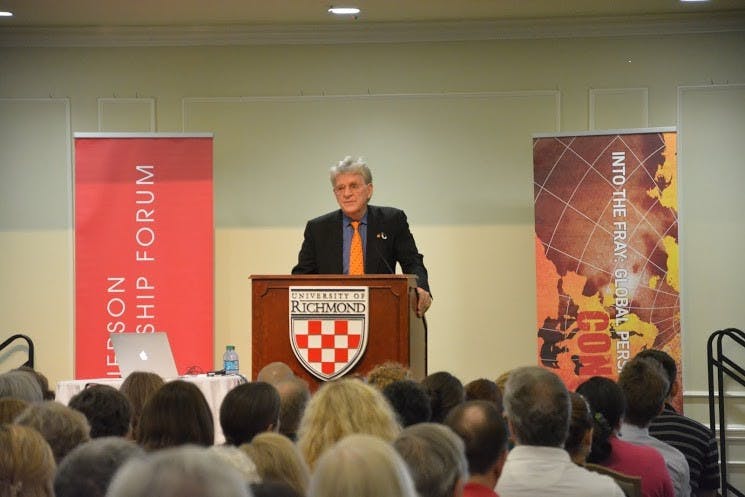 Buddhist scholar Robert Thurman addresses his audience at the Jepson Alumni Center.