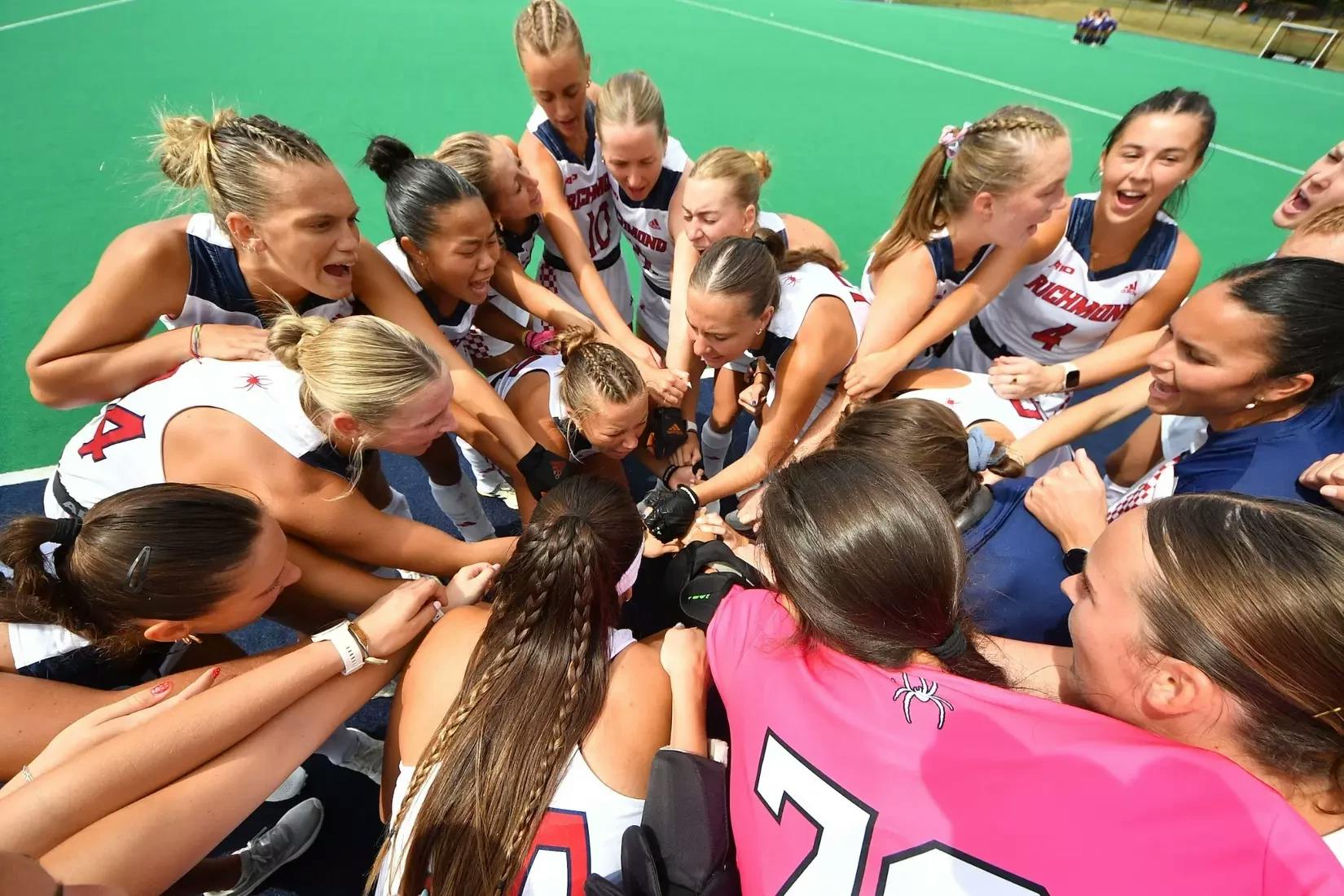 The University of Richmond field hockey team at its matchup against James Madison University. Courtesy of Richmond Athletics