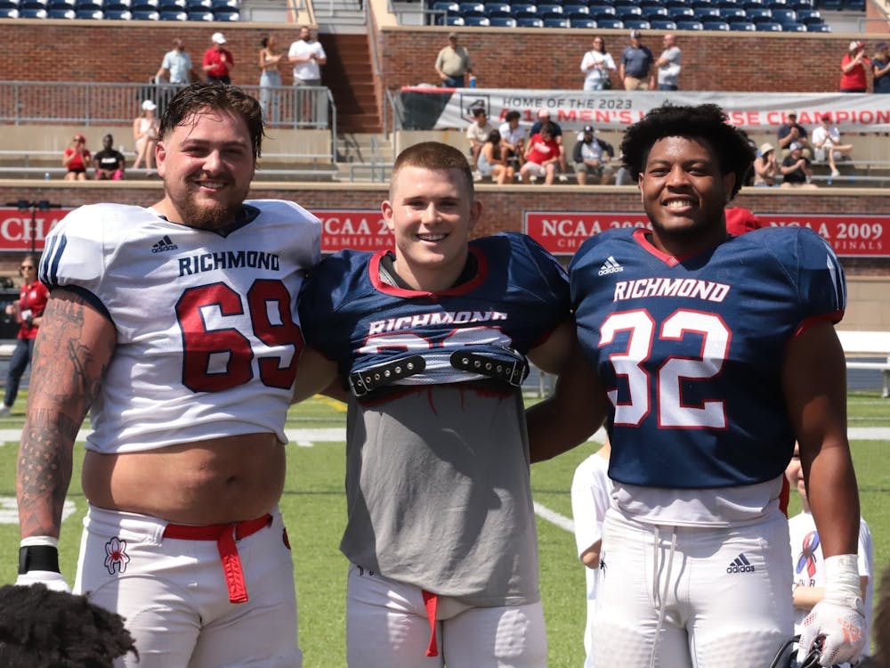 Richmond football players after the annual spring football game. Photo courtesy of Richmond Athletics. 