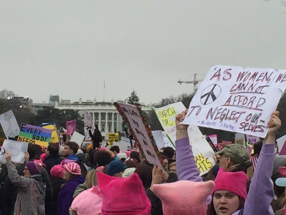 The march ended at the White House, where protesters peacefully chanted and held signs.