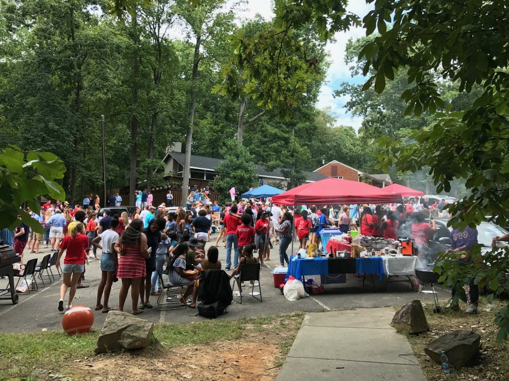 <p>Tailgate attendees on New Fraternity Row.&nbsp;</p>