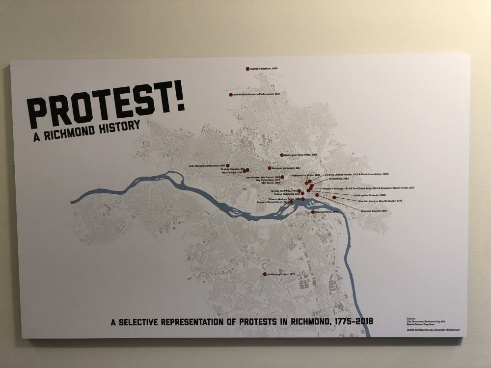 A map of the selected protests in Richmond&nbsp;from 1775 to 2018.