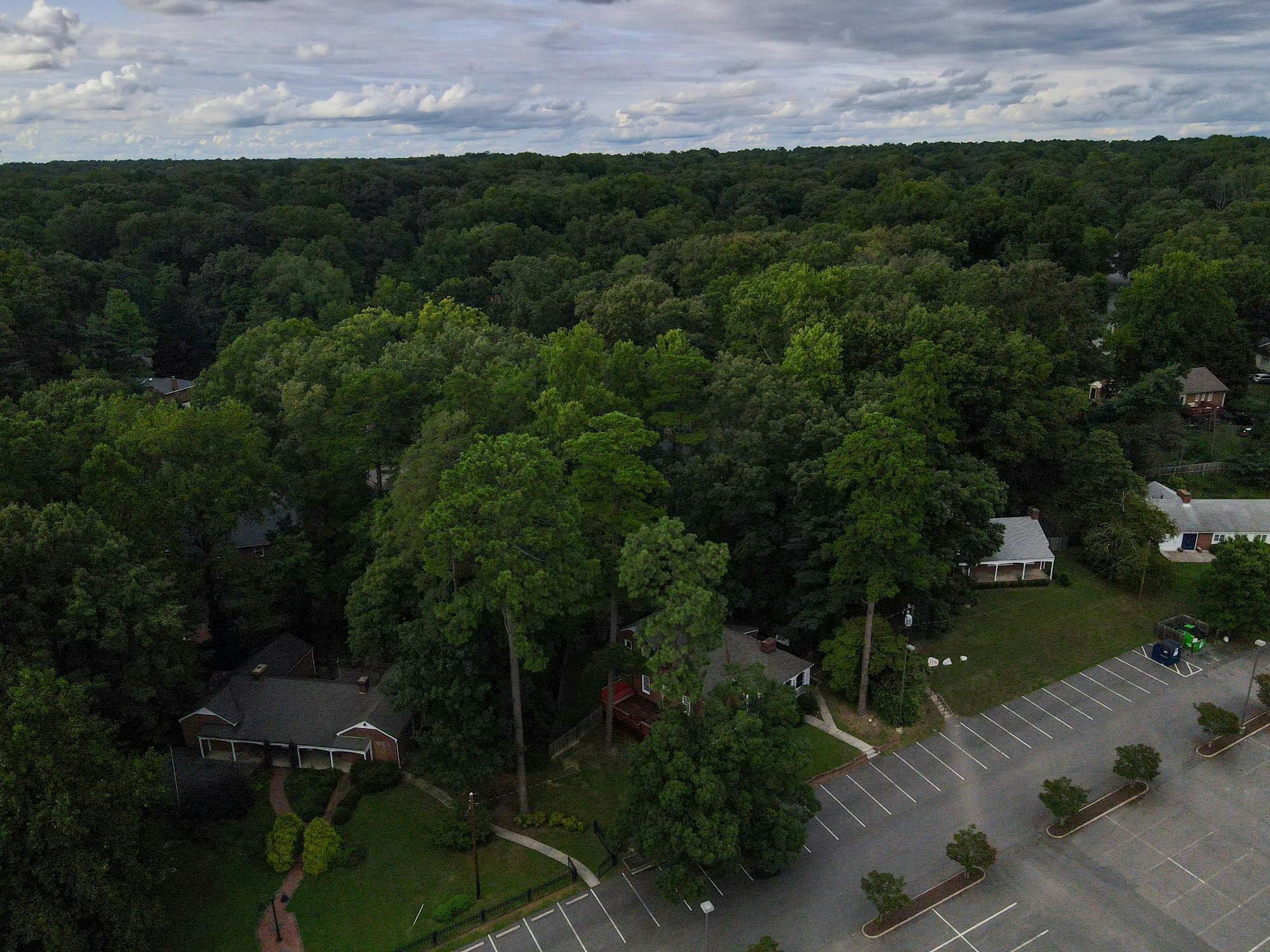 Old fraternity row sits unused as a result of the pandemic.