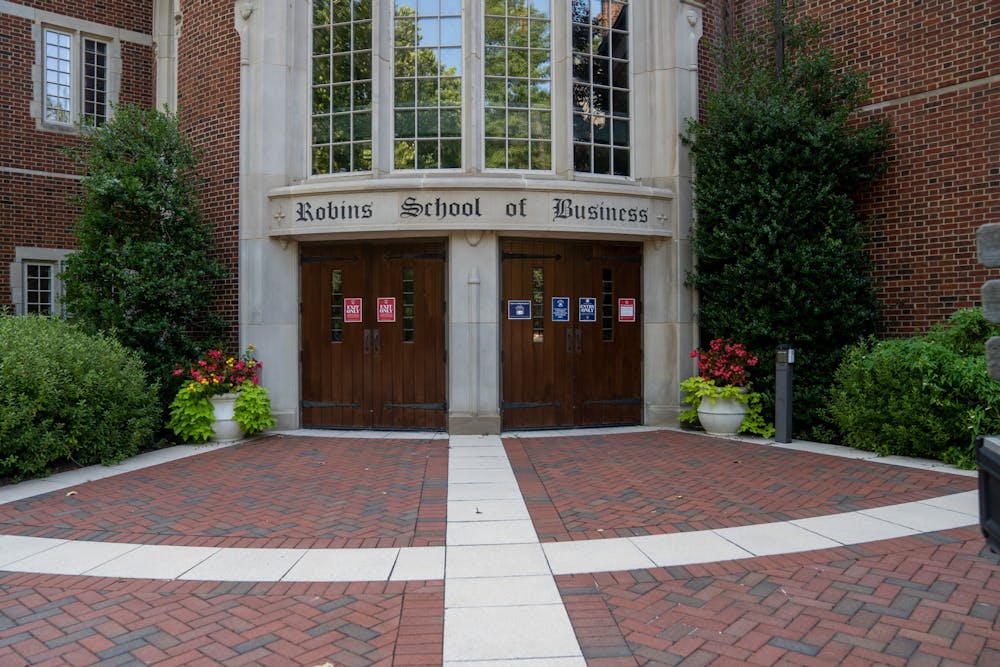 <p>&nbsp;</p>
<p>The entrance to the Robins School of business.</p>