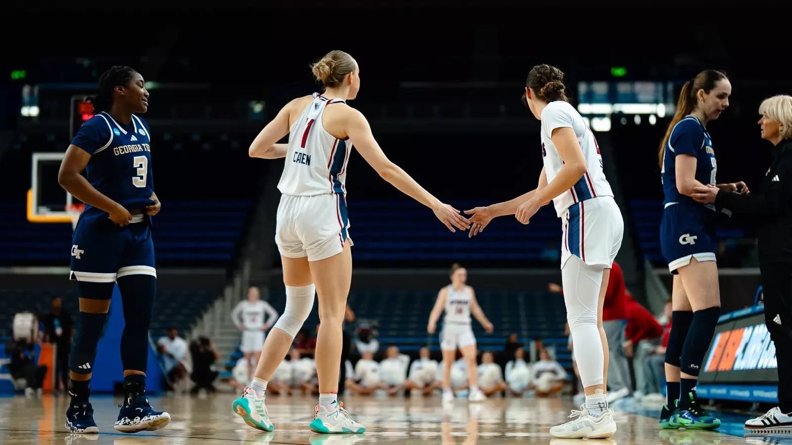 Graduate forward Anna Camden, left, and graduate guard Alyssa Jimenez. Courtesy of Richmond Athletics