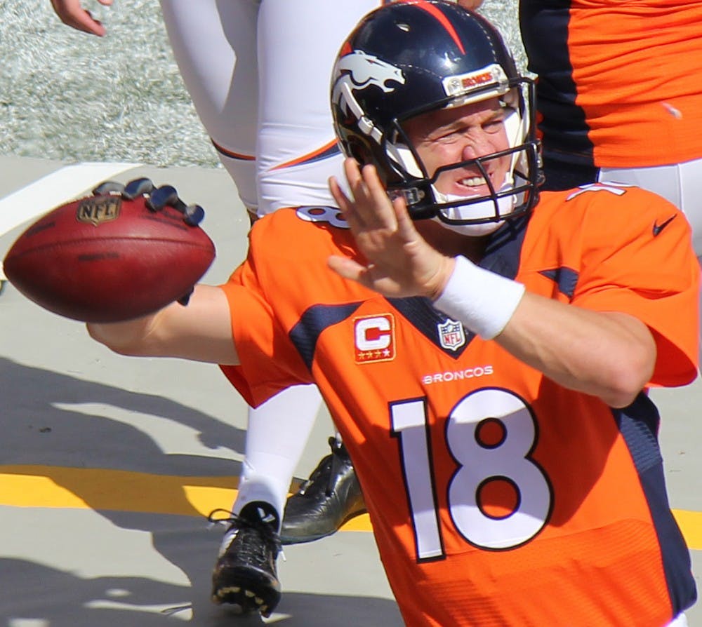 <p>Peyton Manning may be playing his final game on Sunday as he tries to win his second Super Bowl against the Carolina Panthers. Photo courtesy of Jeffrey Beall, Flickr.&nbsp;</p>