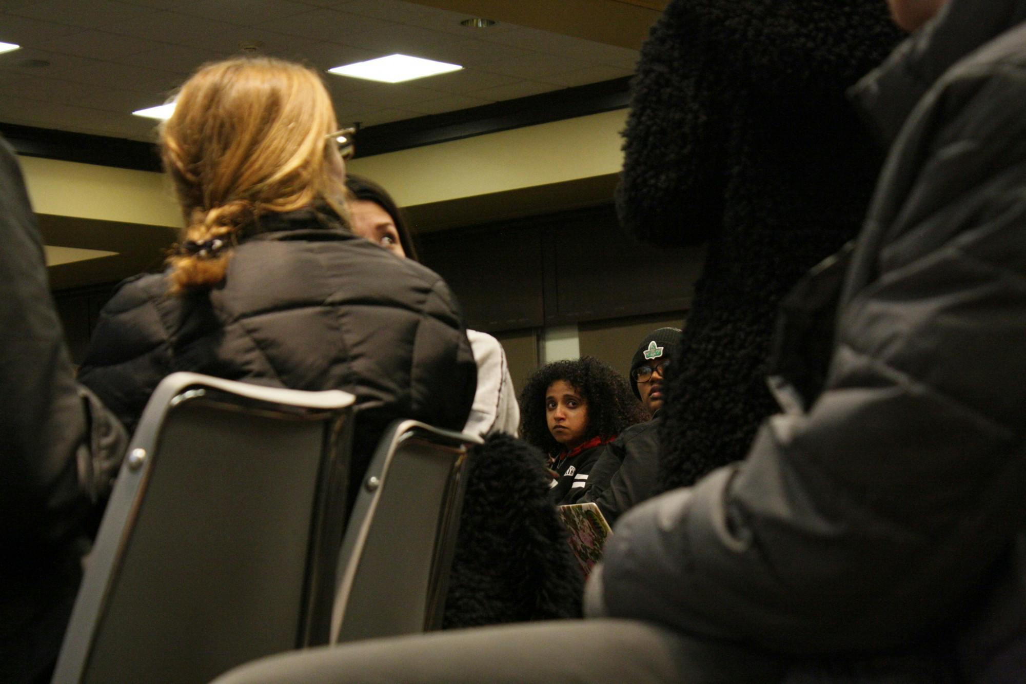 Over 500 students, faculty members and staff members gathered in the Tyler Haynes Commons at “No Room for Hate,” a community meeting called in response to the recent racist incidents on campus and what many called a “long-running culture” of racism. The event took place on Thursday, Jan. 30, 2020.&nbsp;