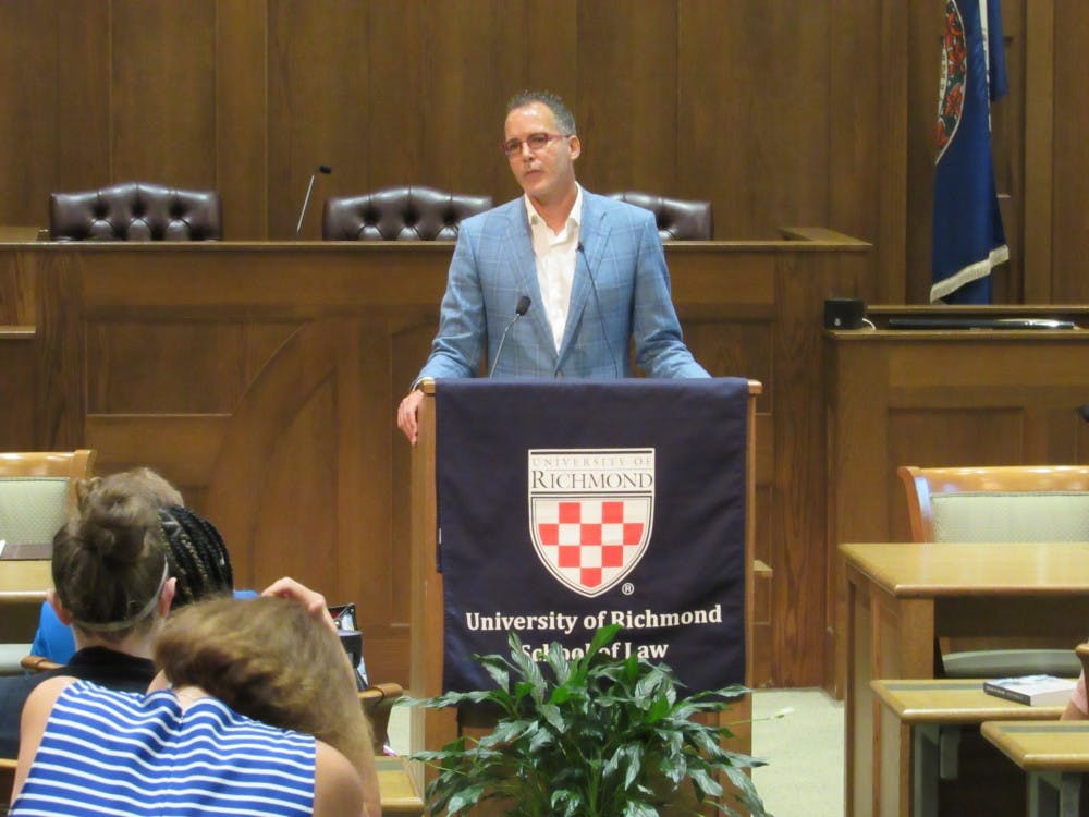 Pulitzer Prize-winning author and Yale Law School professor James Forman Jr. addresses the audience during his lecture on Thursday, Sept. 12, 2019. Forman spoke at the T.C. Williams School of Law about mass incarceration and the criminal justice system.