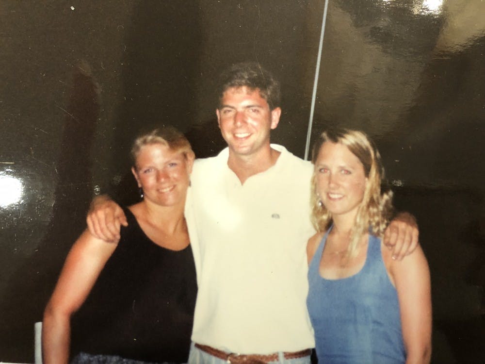 <p>Brooks Smith, middle, and Jennifer Esway, right, with Esway's best friend and former roommate Rebecca Mayes, left, in Montego Bay during spring 1992. <em>Photo courtesy of Jennifer Esway.</em></p>