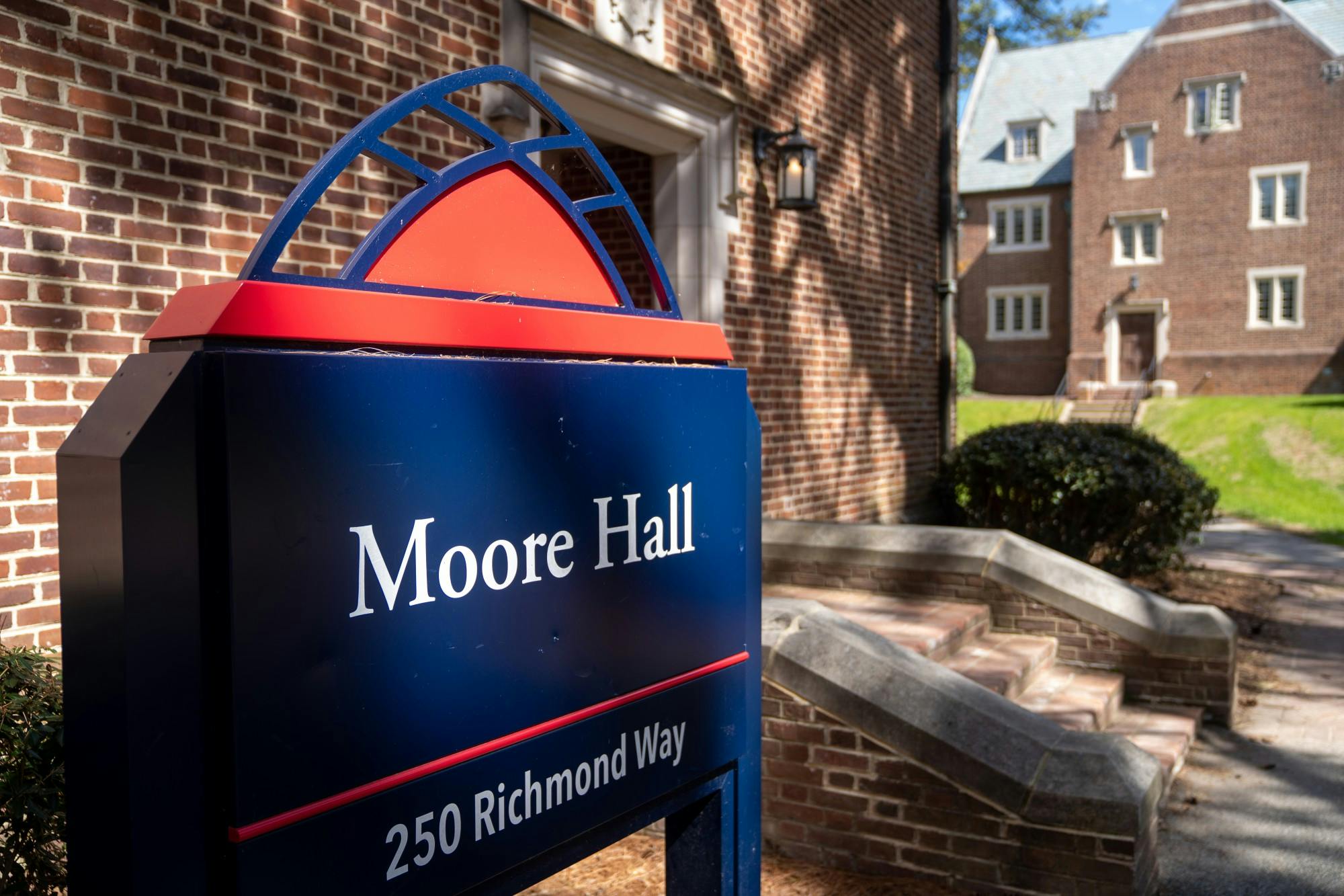 The sign outside the Moore residential hall.