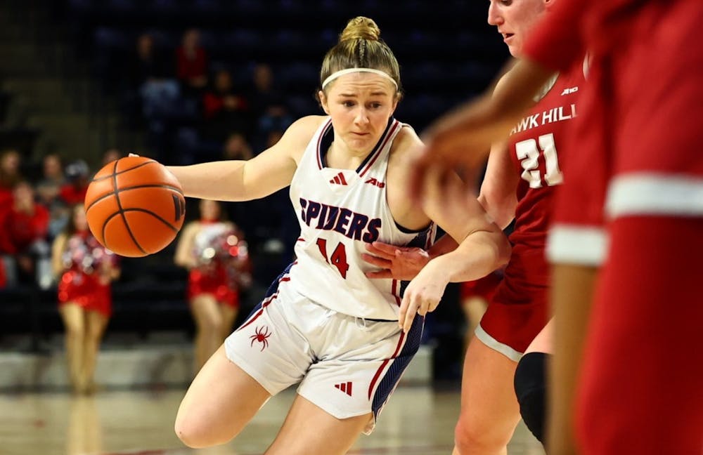 Sophomore guard Ally Sweeney playing against Saint Joseph's University. Courtesy of Richmond Athletics