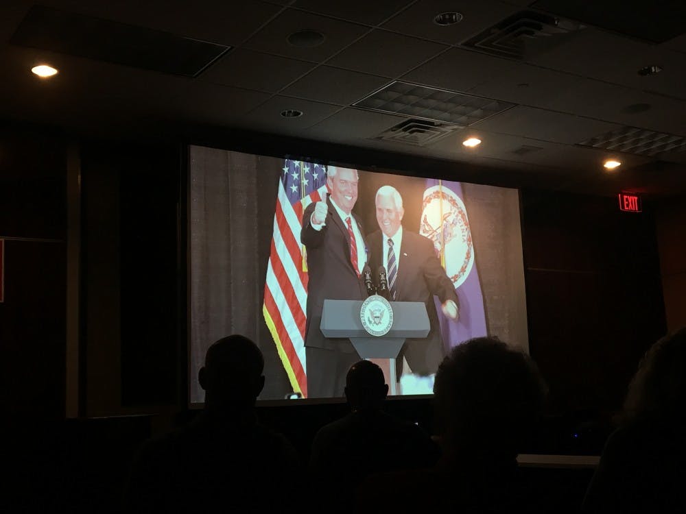 Ryan McAdams, left, the Republican candidate for Virginia’s 4th Congressional District, with Vice President Mike Pence. &nbsp;