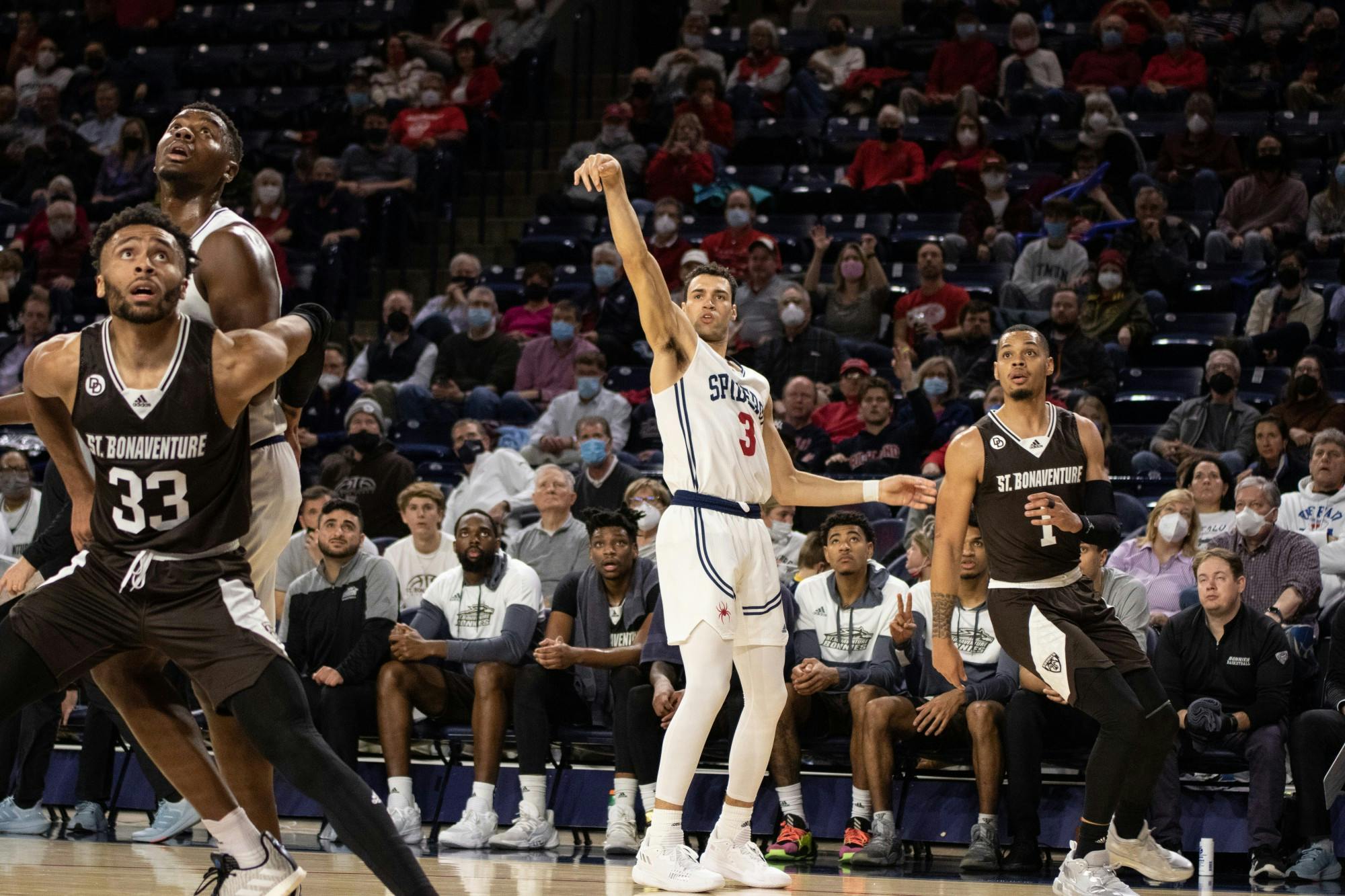 Junior Forward Tyler Burton goes for a three pointer in University of Richmond's game against St. Bonaventure on Feb 4.