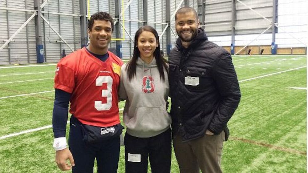<p>Russell Wilson hanging out with his brother Harry and sister Anna after a Seahawks practice.</p>