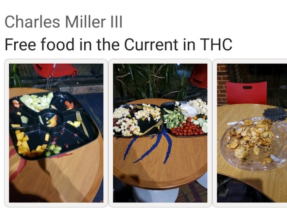 Cultural Adviser Charles Miller, sophomore, posts in the Free Food at UR GroupMe after a SpiderNight event. Image courtesy of the Office of Common Ground