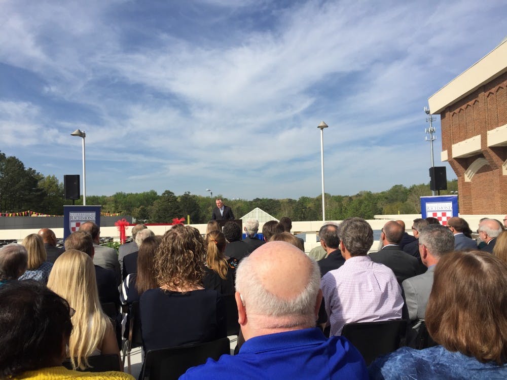 <p>Governor Terry McAuliffe spoke about&nbsp;the importance of sustainability efforts, such as the solar array installed at Richmond, for combating climate change and providing jobs for Virginians.&nbsp;</p>