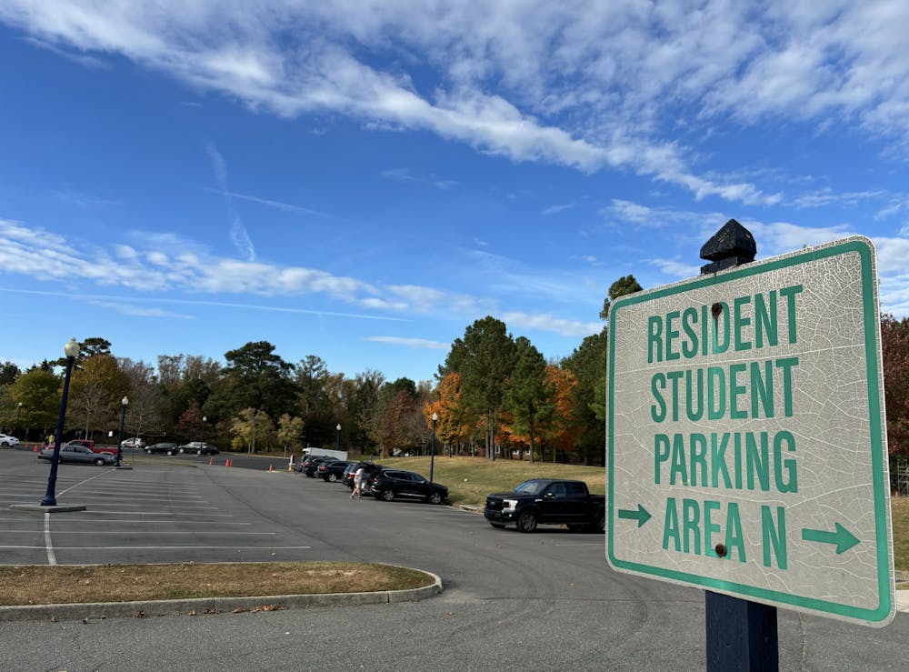 Signage at lot W85 indicating where students should be parking. 