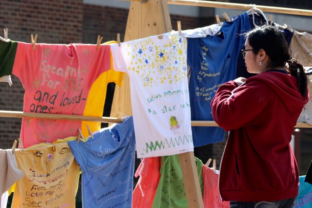 The Clothesline Project was displayed in the Forum on April 10, 2018.