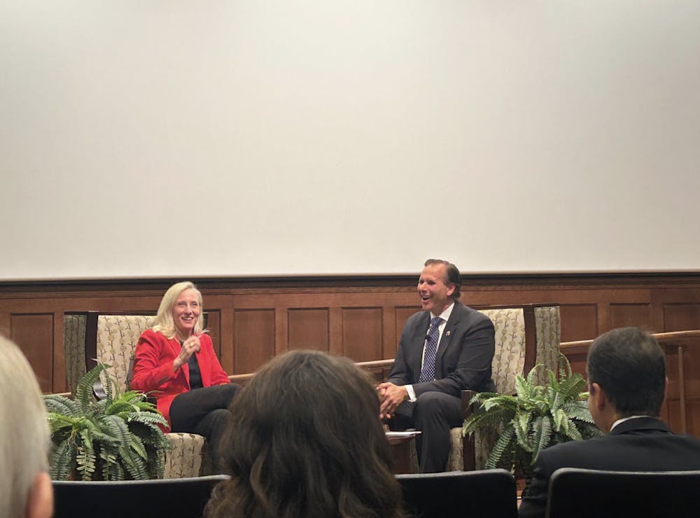 U.S. Rep. Abigail Spanberger speaking at an event in the University of Richmond's Robins School of Business. 