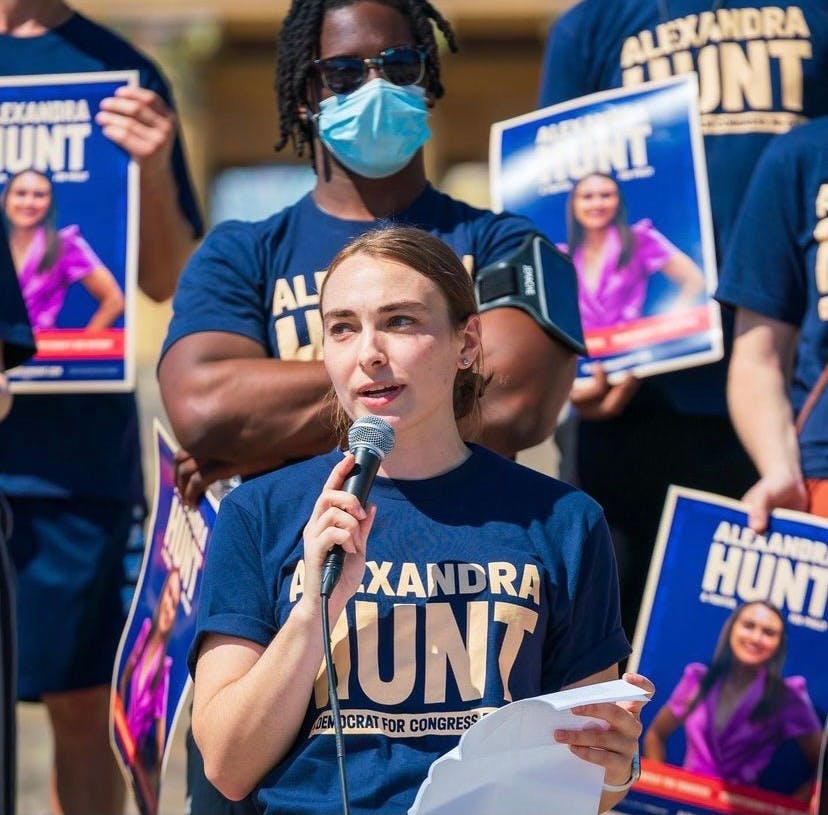 Alexandra Hunt speaking at her Bike Every Block campaign event in Philadelphia, Pennsylvania on Sept. 25. Photo courtesy of Hunt's campaign Instagram account @alexandrahuntforcongress.&nbsp;