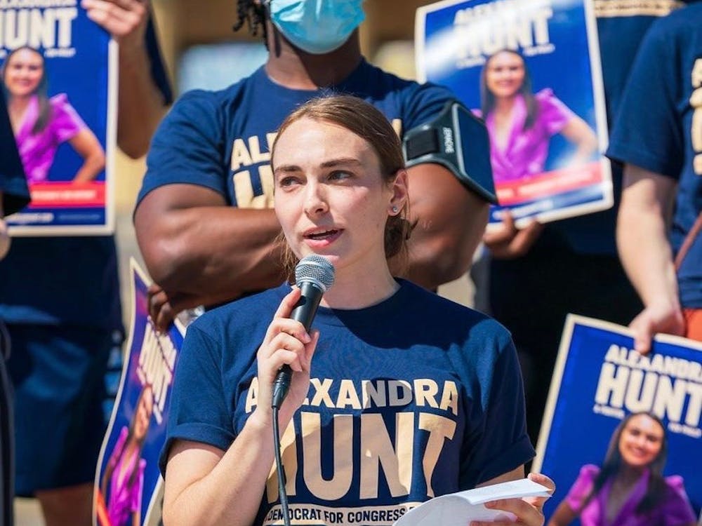 Alexandra Hunt speaking at her Bike Every Block campaign event in Philadelphia, Pennsylvania on Sept. 25. Photo courtesy of Hunt's campaign Instagram account @alexandrahuntforcongress. 