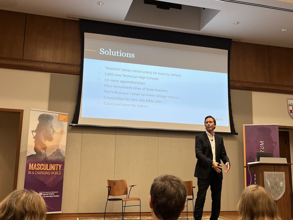 Richard Reeves at the Queally Center for Admission and Career Services speaking about masculinity in today's world on Sept. 12. 