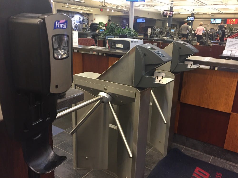 The hand scanner at the entrance to the gym showed cautious levels of bacteria&nbsp;after a Nov. 10 test. A Purell dispenser has since been placed near the scanners.