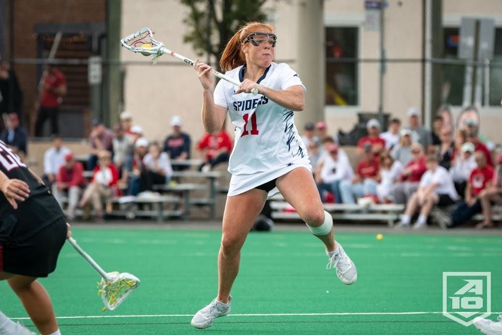 <p>Sophomore attacker Colleen Quinn attacks against Saint Joseph’s University in the Atlantic 10 tournament semifinals at Virginia Commonwealth University’s Cary St. Field May 5. Photo courtesy of Richmond Athletics.&nbsp;</p>
