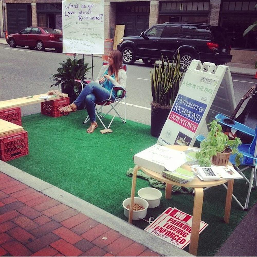 A parking space downtown was themed "a day in the park" for PARK(ing) Day.