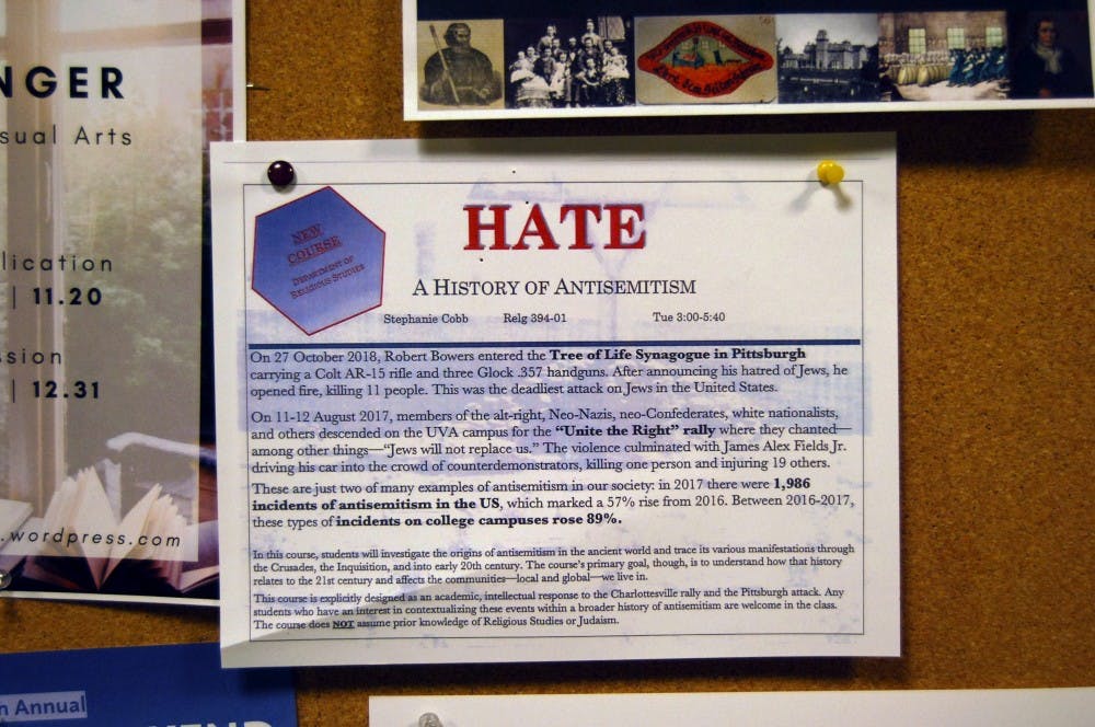 <p>A flyer for "Hate: A History of Antisemitism," a new religious studies class that is being offered next spring.&nbsp;</p>