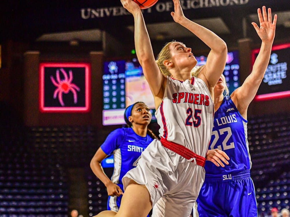 Sophomore guard Katie Hill shoots at the Robins Center on Feb. 16. Photo courtesy of Richmond Athletics.&nbsp;