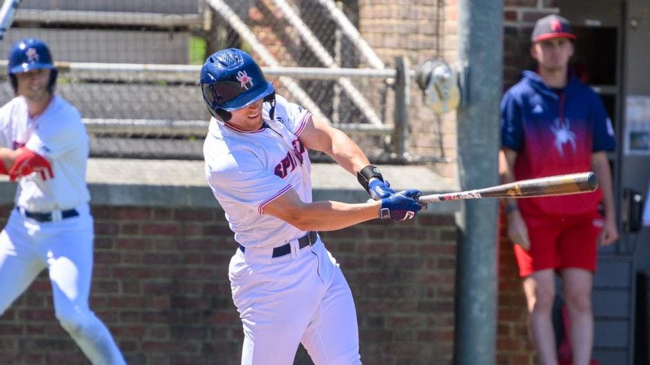 Graduate infielder Jake Topolski during the April 23 game against Norfolk State University. Courtesy of Richmond Athletics.