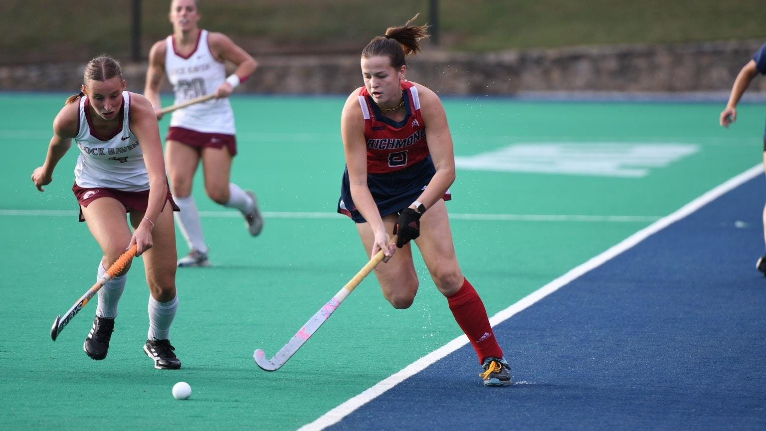 Richmond field hockey team at Crenshaw field against Lock Haven on Sept. 29. Photo courtesy of Richmond Athletics.&nbsp;