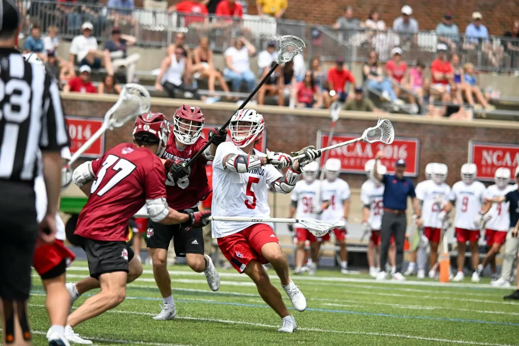Junior attack Aidan O'Neil in the game against UMass. Courtesy of Richmond Athletics.