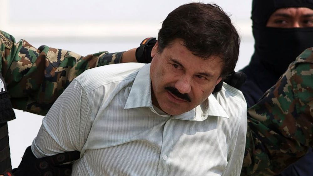 <p>El Chapo, shown here after being captured in 2014, is the leader of one of Mexico's most dangerous drug cartels |&nbsp;Courtesy of Day Donaldson/Flickr</p>