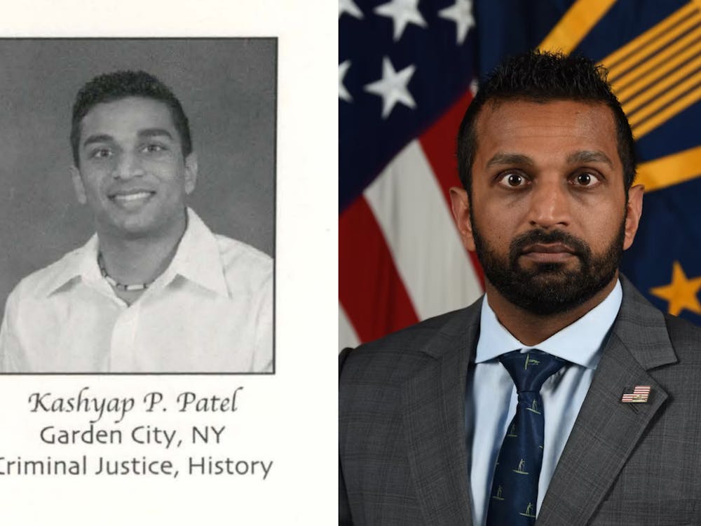 Kash Patel's senior yearbook photo from 2002 obtained by the Collegian next to his photo listed on the U.S. Department of Defense website.