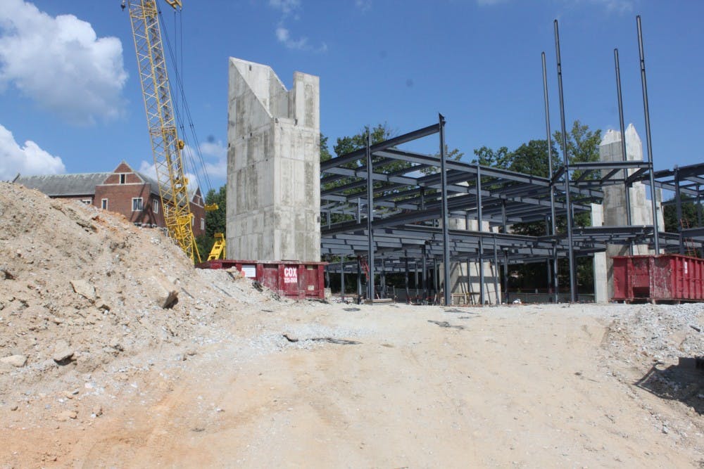 The construction of the new Queally Center for Admissions and Career Services.
