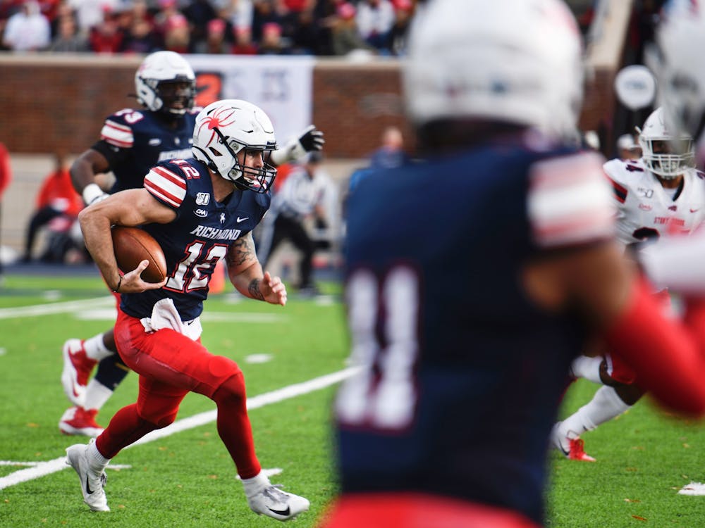 Quarterback Joe Mancuso, a graduate student, is pictured during the Spiders' 2019 homecoming game.&nbsp;