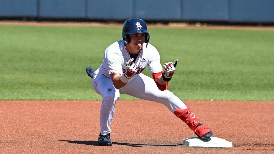 Junior infielder Connor Larson during last weekend's series against GWU. Courtesy of Richmond Athletics.